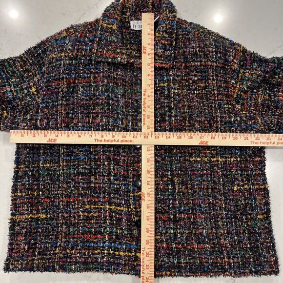 Karen Hart Rainbow Sparkly Blazer Jacket Faux Buttons Hook Loop Closure Sz XL - Picture 3 of 10